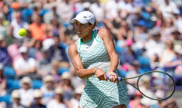 Mandatory Credit: Photo by Dave Shopland Shutterstock (13984801s) USA s Madison Keys in Semi final Action Rothesay International Eastbourne, Tennis, Day Five, Devonshire Park, Eastbourne, UK - 30 Jun 2023 Rothesay International Eastbourne, Tennis, Day Five, Devonshire Park, Eastbourne, UK - 30 Jun 2023  Copyright: xDavexShopland Shutterstockx 13984801s