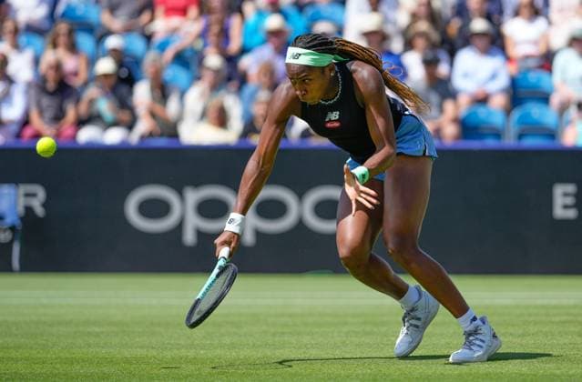 Mandatory Credit: Photo by Dave Shopland Shutterstock (13984801av) USA s Coco Gauff in action during her semi final defeat Rothesay International Eastbourne, Tennis, Day Five, Devonshire Park, Eastbourne, UK - 30 Jun 2023 Rothesay International Eastbourne, Tennis, Day Five, Devonshire Park, Eastbourne, UK - 30 Jun 2023  Copyright: xDavexShopland Shutterstockx 13984801av