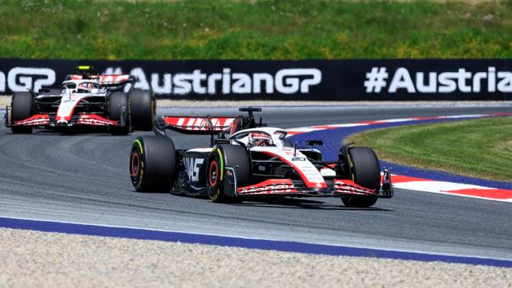 FORMULA 1 - GP of Austria 2023 SPIELBERG,AUSTRIA,30.JUN.23 - MOTORSPORTS, FORMULA 1 - Grand Prix of Austria, Red Bull Ring, practice and qualifying. Image shows Kevin Magnussen (DEN Haas) and Nico Huelkenberg (GER Haas).  GEPAxpictures xMarioxBuehner