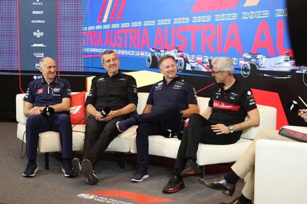 TOST Franz (aut), Team Principal of Scuderia AlphaTauri, portrait STEINER Guenther (ita), Team Principal of Haas F1 team, portrait HORNER Christian (gbr), Team Principal of Red Bull Racing, portrait ALUNNI BRAVI Alessandro (ita), Managing Director of Sauber Group & Team Representative, portrait during the 2023 Formula 1 Rolex Grosser Preis von Osterreich, 2023 Austrian Grand Prix, 9th round of the 2023 Formula One World Championship, WM, Weltmeisterschaft from June 30 to July 2, 2023 on the Red Bull Ring, in Spielberg, Austria - F1 - AUSTRIAN GRAND PRIX 2023 DPPI Panoramic  GOOD1906 copie 