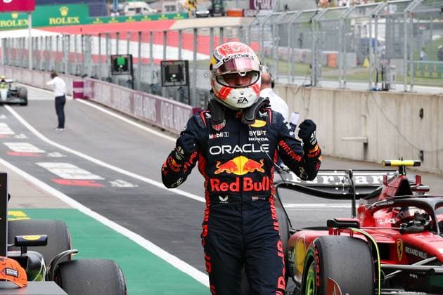 FORMULA 1 - GP of Austria 2023 SPIELBERG,AUSTRIA,30.JUN.23 - MOTORSPORTS, FORMULA 1 - Grand Prix of Austria, Red Bull Ring, practice and qualifying. Image shows the rejoicing of Max Verstappen (NED Red Bull Racing).  GEPAxpictures xManfredxBinder