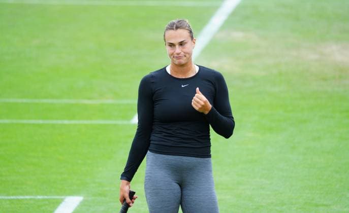 Mandatory Credit: Photo by Javier Garcia Shutterstock (13987396ca) Aryna Sabalenka during practice Wimbledon Tennis Championship Practice and Previews, The All England Lawn Tennis and Croquet Club, London, UK - 30 Jun 2023 Wimbledon Tennis Championship Practice and Previews, The All England Lawn Tennis and Croquet Club, London, UK - 30 Jun 2023  Copyright: xJavierxGarcia Shutterstockx 13987396ca