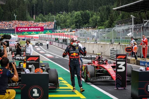 FORMULA 1 - GP of Austria 2023 SPIELBERG,AUSTRIA,30.JUN.23 - MOTORSPORTS, FORMULA 1 - Grand Prix of Austria, Red Bull Ring, practice and qualifying. Image shows the rejoicing of Max Verstappen (NED Red Bull Racing).  GEPAxpictures xManfredxBinder