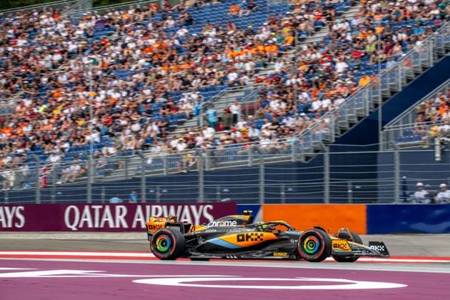 SPIELBERG, AUSTRIA: Lando Norris, racing for the McLaren F1 team during the 2023 Formula 1 Austrian Grand Prix at the Red Bull Ring in Spielberg, Austria