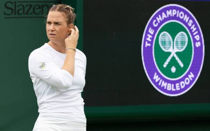 Belgian Ysaline Bonaventure pictured in action during a training session ahead of the 2023 Wimbledon grand slam tennis tournament at the All England Tennis Club, in south-west London, Britain, Saturday 01 July 2023. BENOITxDOPPAGNE  x69841188x