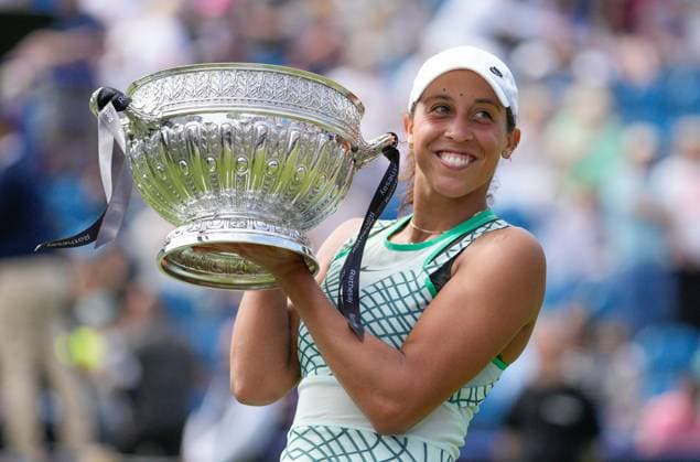Mandatory Credit: Photo by Dave Shopland Shutterstock (13984806f) USA s Madison Keys with Winner s Trophy Rothesay International Eastbourne, Tennis, Day Six, Devonshire Park, Eastbourne, UK - 01 Jul 2023 Rothesay International Eastbourne, Tennis, Day Six, Devonshire Park, Eastbourne, UK - 01 Jul 2023  Copyright: xDavexShopland Shutterstockx 13984806f