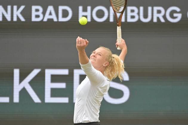 01.07.2023, xbrx, Tennis Bad Homburg Open WTA, Tennis Damen 250, emspor, v.l. FINALS, Siniakova, Katerina (CZE),spielt den Ball, fokussiert, konzentriert Bad Homburg