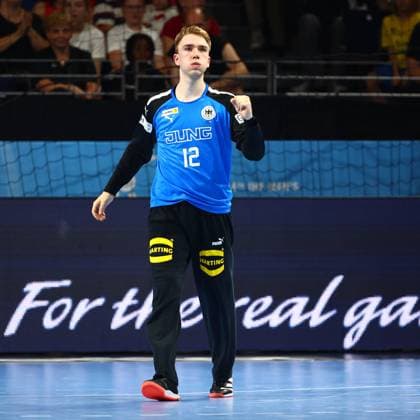 Lasse Ludwig (Deutschland) freut sich ueber eine Parade Deutschland vs Serbien, Handball, U21, U 21 Weltmeisterschaft, 01.07.2023 Deutschland vs Serbien, Handball, U21-Weltmeisterschaft, 01.07.2023 Berlin Copyright: xEibner-Pressefotox EP_RWS
