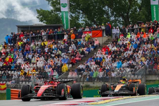 16 Charles Leclerc (MCO, Scuderia Ferrari), 4 Lando Norris (GBR, McLaren F1 Team), F1 Grand Prix of Austria at Red Bull Ring on July 1, 2023 in Spielberg, Austria. (Photo by HOCH ZWEI) Spielberg Austria