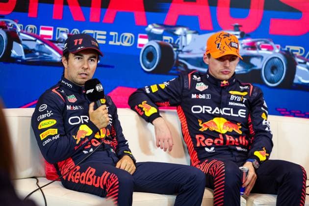 PEREZ Sergio (mex), Red Bull Racing RB19, VERSTAPPEN Max (ned), Red Bull Racing RB19, portrait during the 2023 Formula 1 Rolex Grosser Preis von Osterreich, 2023 Austrian Grand Prix, 9th round of the 2023 Formula One World Championship, WM, Weltmeisterschaft from June 30 to July 2, 2023 on the Red Bull Ring, in Spielberg, Austria - F1 - AUSTRIAN GRAND PRIX 2023 DPPI Panoramic 00123022_GOOD4568