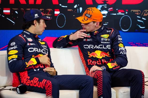 PEREZ Sergio (mex), Red Bull Racing RB19, VERSTAPPEN Max (ned), Red Bull Racing RB19, portrait during the 2023 Formula 1 Rolex Grosser Preis von Osterreich, 2023 Austrian Grand Prix, 9th round of the 2023 Formula One World Championship, WM, Weltmeisterschaft from June 30 to July 2, 2023 on the Red Bull Ring, in Spielberg, Austria - F1 - AUSTRIAN GRAND PRIX 2023 DPPI Panoramic 00123022_GOOD4586