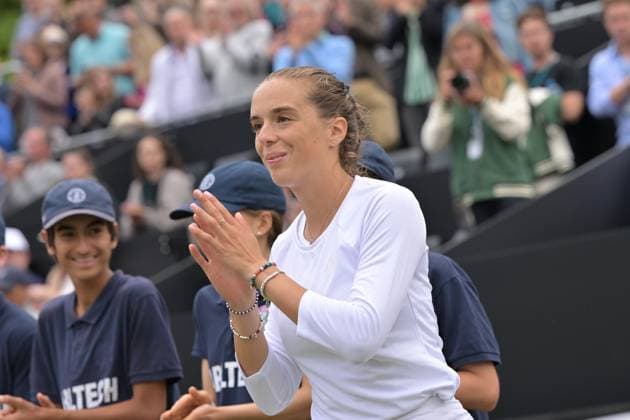 01.07.2023, xbrx, Tennis Bad Homburg Open WTA, Tennis Damen 250, emspor, v.l. FINALS, Bronzetti, Lucia (ITA), gestikuliert, mit den Armen gestikulieren, jubel, 2nd place, 2. platz, applaus, laechelt, laecheln, Lachen, smile Bad Homburg