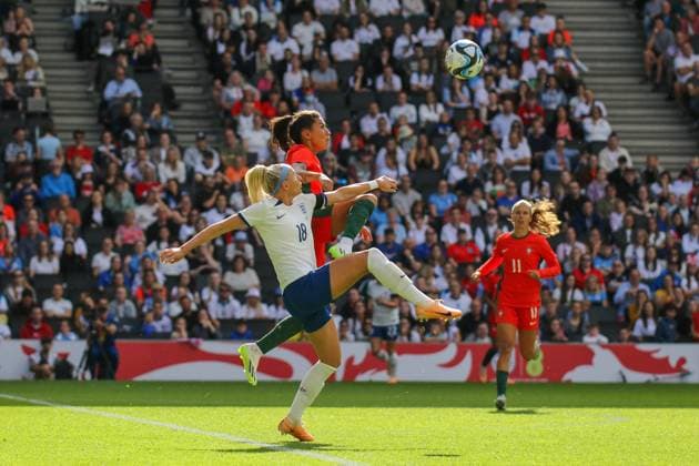 England Women and Portugal Women Milton Keynes, England - July 1: Chloe Kelly of England Women during the International Friendly, Länderspiel, Nationalmannschaft match between England Women and Portugal Women at Stadium MK Copyright: xNinaxFarooqix
