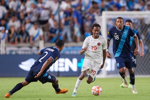 RECORD DATE NOT STATED 2023 CONCACAF Gold Cup Guatemala vs Canada (L-R) Jose Ardon of Guatemala and Ali Ahmed of Canada during the game Guatemala vs Canada, corresponding to group D of the CONCACAF Gold Cup 2023, at Shell Energy Stadium, on July 01, 2023. <br><br> (I-D) Jose Ardon de Guatemala y Ali Ahmed de Canada durante el partido Guatemala vs Canada, correspondiente al grupo D de la Copa Oro de la CONCACAF 2023, en el Shell Energy Stadium, el 01 de Julio de 2023. HOUSTON TEXAS ESTADOS UNIDOS  Copyright: xCristianxdexMarchenax 20230701222949_CGC_23_GD_GUA_CAN_ARDON72