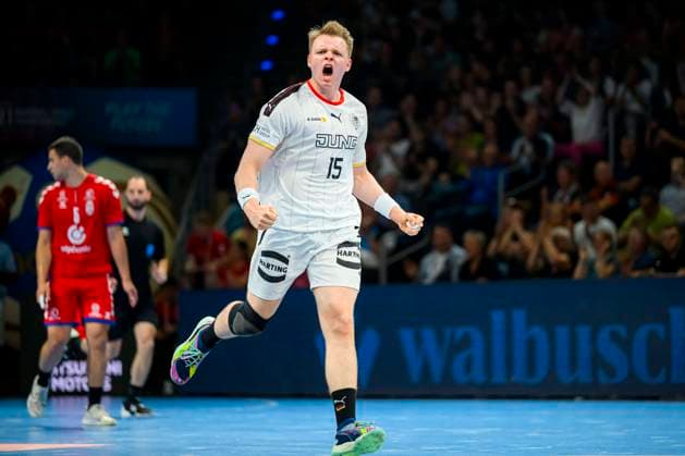 Berlin, 01. Juli 2023: Handball U21, U 21 WM - Finalrunde - Halbfinale - Deutschland - Serbien Justus Fischer (Deutschland TSV Hannover-Burgdorf) Berlin Max-Schmeling-Halle Berlin Deutschland