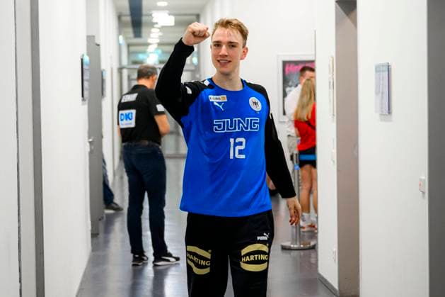 Berlin, 01. Juli 2023: Handball U21, U 21 WM - Finalrunde - Halbfinale - Deutschland - Serbien Torhueter Lasse Ludwig (Deutschland VfL Potsdam) Berlin Max-Schmeling-Halle Berlin Deutschland