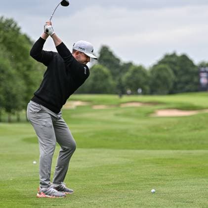 2nd July 2023; The Belfry, Sutton Coldfield, West Midlands, England: Betfred British Masters Golf, Day 4; Connor Syme hits a wood to the 15th green  ActionPlus12526206 GodfreyxPitt