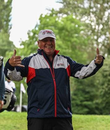2nd July 2023; The Belfry, Sutton Coldfield, West Midlands, England: Betfred British Masters Golf, Day 4; A marshal happy in his work  ActionPlus12526214 GodfreyxPitt