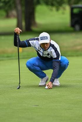 2nd July 2023; The Belfry, Sutton Coldfield, West Midlands, England: Betfred British Masters Golf, Day 4; Johannes Veerman lines up a putt on the 12th green  ActionPlus12526216 GodfreyxPitt