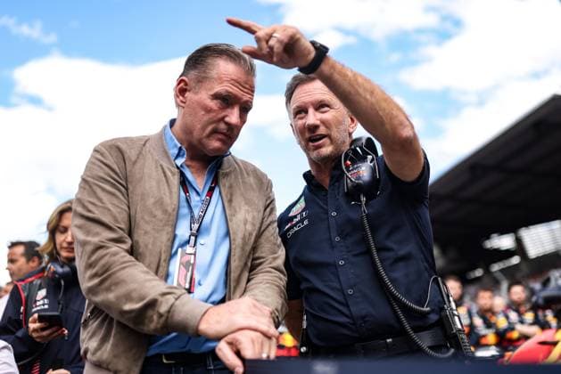 FORMULA 1 - GP of Austria 2023 SPIELBERG,AUSTRIA,02.JUL.23 - MOTORSPORTS, FORMULA 1 - Grand Prix of Austria, Red Bull Ring. Image shows Jos Verstappen and team principal Christian Horner (Red Bull Racing).  GEPAxpictures xDanielxGoetzhaber