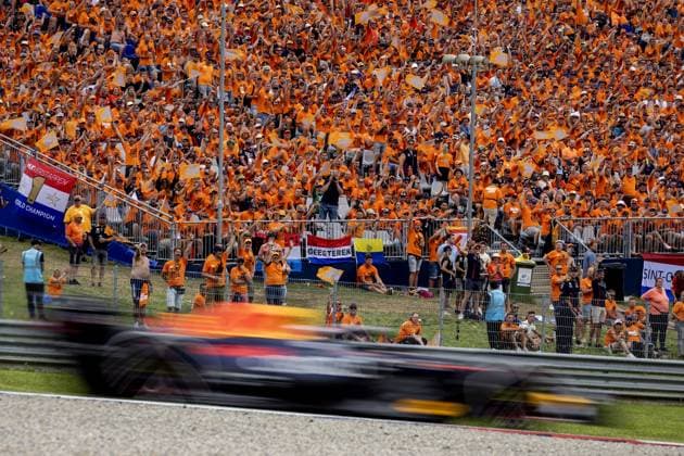 SPIELBERG - Verstappen fans in orange in the stands during the Austrian Grand Prix at the Red Bull Ring on July 02, 2023 in Spielberg, Austria. ANP SEM VAN DER WAL F1 Grand Prix of Austria 2023 xVIxANPxSportx xxANPxIVx 472909377 originalFilename: 472909377.jpg