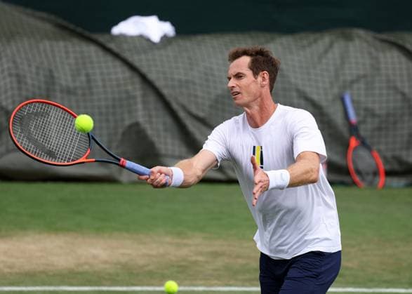 2nd July 2023; All England Lawn Tennis and Croquet Club, London, England: Wimbledon Tennis Tournament Practice Day; Andy Murray (GBR) with a forehand shot  ActionPlus12526321 JohnxPatrickxFletcher