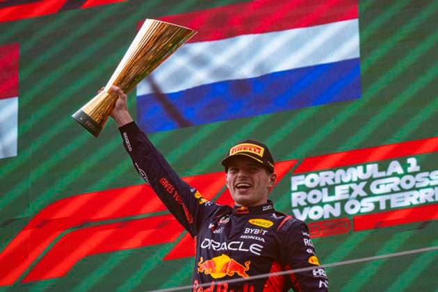 FORMULA 1 - GP of Austria 2023 SPIELBERG,AUSTRIA,02.JUL.23 - MOTORSPORTS, FORMULA 1 - Grand Prix of Austria, Red Bull Ring, podium. Image shows Max Verstappen (NED Red Bull Racing).  GEPAxpictures xMatthiasxTrinkl