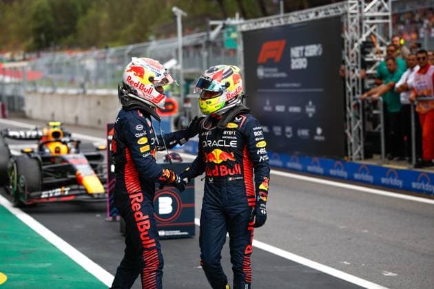 1 Max Verstappen (NLD, Oracle Red Bull Racing), 11 Sergio Perez (MEX, Oracle Red Bull Racing), F1 Grand Prix of Austria at Red Bull Ring on July 2, 2023 in Spielberg, Austria. (Photo by HOCH ZWEI) Spielberg Austria