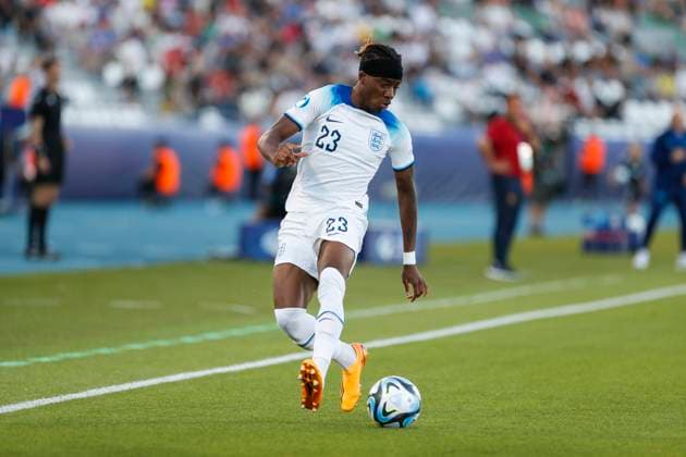 UEFA U21, U 21 EM, England - Portugal, Viertelfinale, 02.07.2023, Kutaissi Noni MADUEKE ( 23, England), UEFA U21-Fussball-Europameisterschaft in Rumaenien und Georgien, England - Portugal, Viertelfinale, 02.07.2023, Ramas-Schengelia-Stadion, Kutaissi Copyright: xBEAUTIFULxSPORTS Meuselx