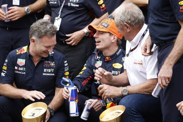 Christian Horner (GBR, Oracle Red Bull Racing), 1 Max Verstappen (NLD, Oracle Red Bull Racing), Dr. Helmut Marko (AUT, Oracle Red Bull Racing), F1 Grand Prix of Austria at Red Bull Ring on July 2, 2023 in Spielberg, Austria. (Photo by HOCH ZWEI) Spielberg Austria