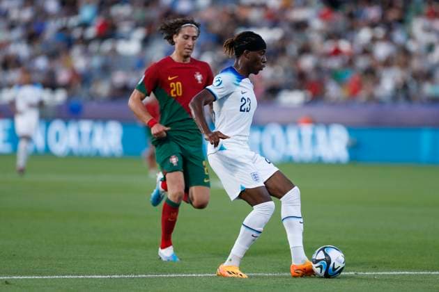 UEFA U21, U 21 EM, England - Portugal, Viertelfinale, 02.07.2023, Kutaissi Noni MADUEKE ( 23, England), UEFA U21-Fussball-Europameisterschaft in Rumaenien und Georgien, England - Portugal, Viertelfinale, 02.07.2023, Ramas-Schengelia-Stadion, Kutaissi Copyright: xBEAUTIFULxSPORTS Meuselx