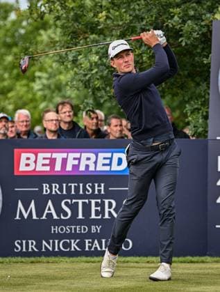 2nd July 2023; The Belfry, Sutton Coldfield, West Midlands, England: Betfred British Masters Golf, Day 4; Niklas Norgaard drives from the 18th tee  ActionPlus12526629 GodfreyxPitt