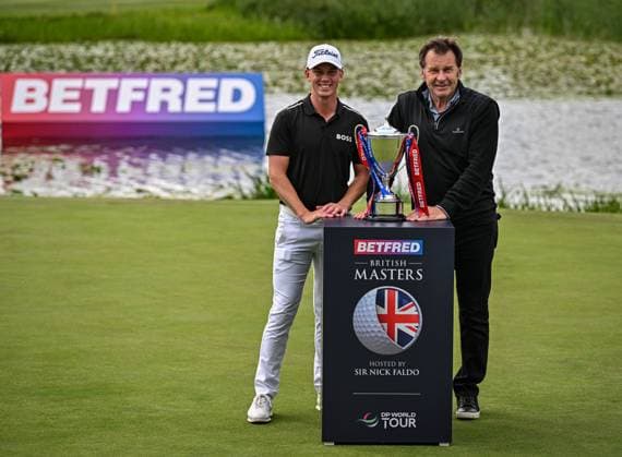 2nd July 2023; The Belfry, Sutton Coldfield, West Midlands, England: Betfred British Masters Golf, Day 4; Betfred British Masters winner Daniel Hillier with tournament host Sir Nick Faldo  ActionPlus12526637 GodfreyxPitt