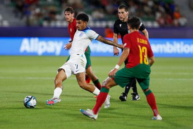 UEFA U21, U 21 EM, England - Portugal, Viertelfinale, 02.07.2023, Kutaissi Morgan GIBBS-WHITE ( 7, England), UEFA U21-Fussball-Europameisterschaft in Rumaenien und Georgien, England - Portugal, Viertelfinale, 02.07.2023, Ramas-Schengelia-Stadion, Kutaissi Copyright: xBEAUTIFULxSPORTS Meuselx