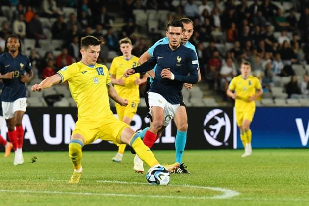 UEFA European Under-21 Championship Qualifying, Quarter Final: France U21, U 21 vs Ukraine U21 Dmytro Kryskiv (L) and Enzo Le Fee (R) in action during UEFA European Under-21 Championship Qualifying, Quarter Final: France U21 vs Ukraine U21, disputed on Cluj Arena Stadium, 02 July 2023 Cluj-Napoca Cluj Arena Romania Copyright: xAncaxTepeix