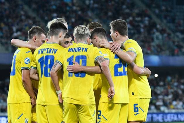 UEFA European Under-21 Championship Qualifying, Quarter Final: France U21, U 21 vs Ukraine U21 Players of Ukraine celebrating during UEFA European Under-21 Championship Qualifying, Quarter Final: France U21 vs Ukraine U21, disputed on Cluj Arena Stadium, 02 July 2023 Cluj-Napoca Cluj Arena Romania Copyright: xAncaxTepeix
