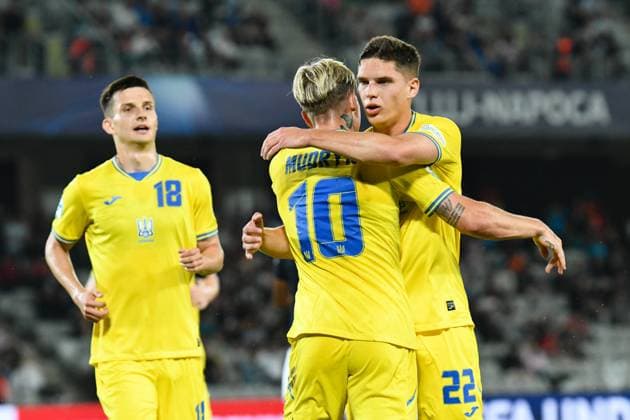 Sport Bilder des Tages Sport Bilder des Tages UEFA European Under-21 Championship Qualifying, Quarter Final: France U21, U 21 vs Ukraine U21 Georgiy Sudakov celebrating during UEFA European Under-21 Championship Qualifying, Quarter Final: France U21 vs Ukraine U21, disputed on Cluj Arena Stadium, 02 July 2023 Cluj-Napoca Cluj Arena Romania Copyright: xAncaxTepeix