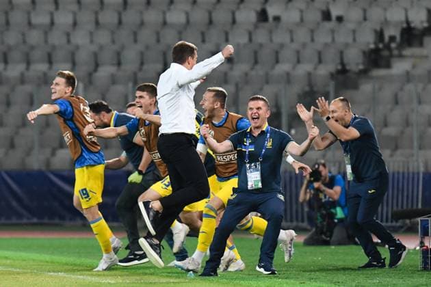 UEFA European Under-21 Championship Qualifying, Quarter Final: France U21, U 21 vs Ukraine U21 Players of Ukraine celebrating after the qualified for semi-finals during UEFA European Under-21 Championship Qualifying, Quarter Final: France U21 vs Ukraine U21, disputed on Cluj Arena Stadium, 02 July 2023 Cluj-Napoca Cluj Arena Romania Copyright: xAncaxTepeix