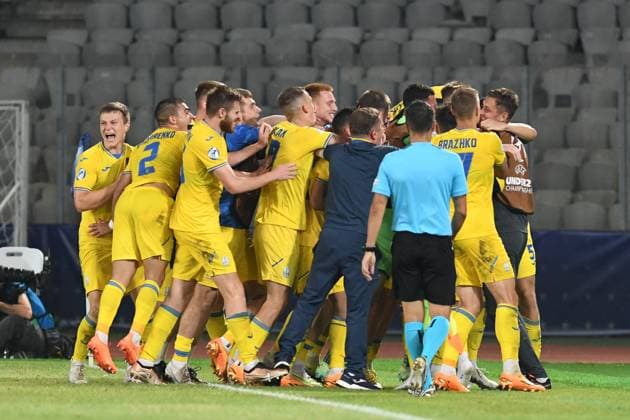 UEFA European Under-21 Championship Qualifying, Quarter Final: France U21, U 21 vs Ukraine U21 Players of Ukraine celebrating during UEFA European Under-21 Championship Qualifying, Quarter Final: France U21 vs Ukraine U21, disputed on Cluj Arena Stadium, 02 July 2023 Cluj-Napoca Cluj Arena Romania Copyright: xAncaxTepeix