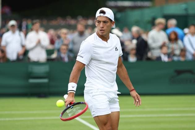 Wimbledon: Day One 3 July 2023, Wimbledon - Wimbledon Tennis Championships - Day One - Sebastian Baez (ARG) in action during his Gentlemen s Singles 1st Round match against Tomas Barrios Vera (CHL) - Photo: Charlotte Wilson Offside . Wimbledon UK Copyright: xCharlottexWilsonx xOffsidexOffside