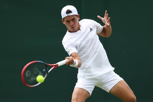 Wimbledon: Day One 3 July 2023, Wimbledon - Wimbledon Tennis Championships - Day One - Sebastian Baez (ARG) in action during his Gentlemen s Singles 1st Round match against Tomas Barrios Vera (CHL) - Photo: Charlotte Wilson Offside . Wimbledon UK Copyright: xCharlottexWilsonx xOffsidexOffside