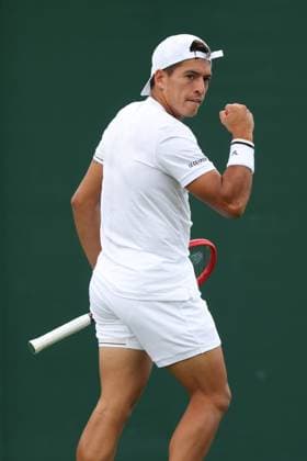 Wimbledon: Day One 3 July 2023, Wimbledon - Wimbledon Tennis Championships - Day One - Sebastian Baez (ARG) celebrates during his Gentlemen s Singles 1st Round match against Tomas Barrios Vera (CHL) - Photo: Charlotte Wilson Offside . Wimbledon UK Copyright: xCharlottexWilsonx xOffsidexOffside
