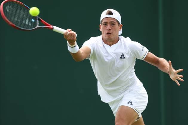 Wimbledon: Day One 3 July 2023, Wimbledon - Wimbledon Tennis Championships - Day One - Sebastian Baez (ARG) in action during his Gentlemen s Singles 1st Round match against Tomas Barrios Vera (CHL) - Photo: Charlotte Wilson Offside . Wimbledon UK Copyright: xCharlottexWilsonx xOffsidexOffside