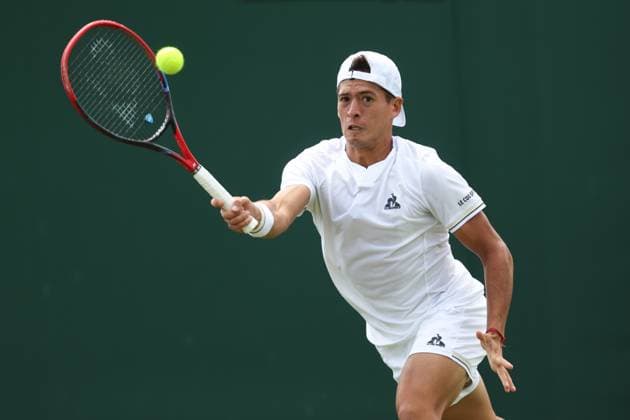 Wimbledon: Day One 3 July 2023, Wimbledon - Wimbledon Tennis Championships - Day One - Sebastian Baez (ARG) in action during his Gentlemen s Singles 1st Round match against Tomas Barrios Vera (CHL) - Photo: Charlotte Wilson Offside . Wimbledon UK Copyright: xCharlottexWilsonx xOffsidexOffside