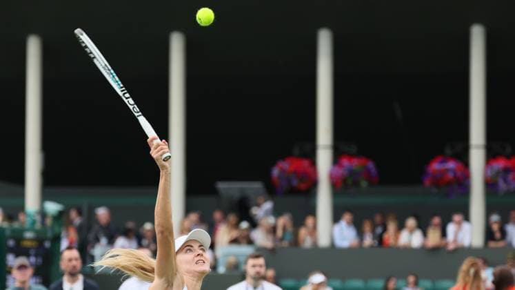Belgian Maryna Zanevska pictured in action during the match between Belgian Zanevska and Czech Strycova, in the Women s Singles First Round, at the 2023 Wimbledon grand slam tennis tournament at the All England Tennis Club, in south-west London, Britain, Monday 03 July 2023. BENOITxDOPPAGNE  x69960958x
