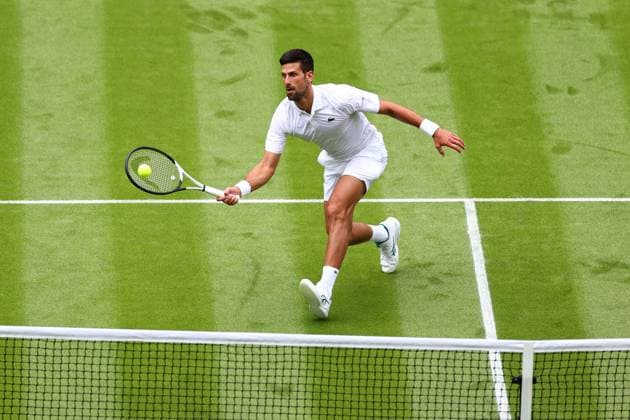 Mandatory Credit: Photo by Simon Dael Shutterstock (13992952ca) Novak Djokovic during his first round match Wimbledon Tennis Championships, Day 1, The All England Lawn Tennis and Croquet Club, London, UK - 03 Jul 2023 Wimbledon Tennis Championships, Day 1, The All England Lawn Tennis and Croquet Club, London, UK - 03 Jul 2023  Copyright: xSimonxDael Shutterstockx 13992952ca