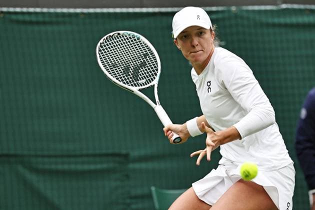 Iga Swiatek, POL, during first round of 2023 All England Lawn Tennis Championships at Wimbledon, womens singles, London, 03 07 2023; -