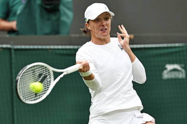 Iga Swiatek, POL, during first round of 2023 All England Lawn Tennis Championships at Wimbledon, womens singles, London, 03 07 2023; -