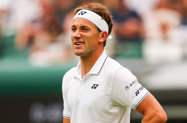 Mandatory Credit: Photo by Ella Ling Shutterstock (13992814aw) Casper Ruud in Action on Court 1 Wimbledon Tennis Championships, Day 1, The All England Lawn Tennis and Croquet Club, London, UK - 03 Jul 2023 Wimbledon Tennis Championships, Day 1, The All England Lawn Tennis and Croquet Club, London, UK - 03 Jul 2023  Copyright: xEllaxLing Shutterstockx 13992814aw