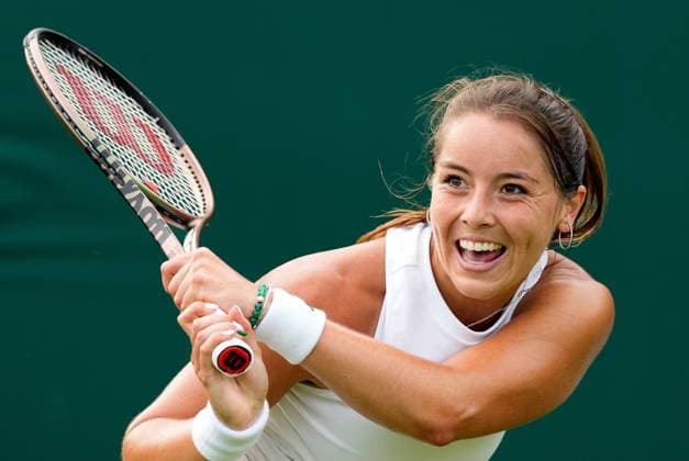 Mandatory Credit: Photo by Dave Shopland Shutterstock (13992815ca) Jodie Burrage during her first round match Wimbledon Tennis Championships, Day 1, The All England Lawn Tennis and Croquet Club, London, UK - 03 Jul 2023 Wimbledon Tennis Championships, Day 1, The All England Lawn Tennis and Croquet Club, London, UK - 03 Jul 2023  Copyright: xDavexShopland Shutterstockx 13992815ca